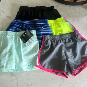 Nike Kids' Shorts Set - Black, Blue, Neon Yellow, Mint, Gray with Pink Trim